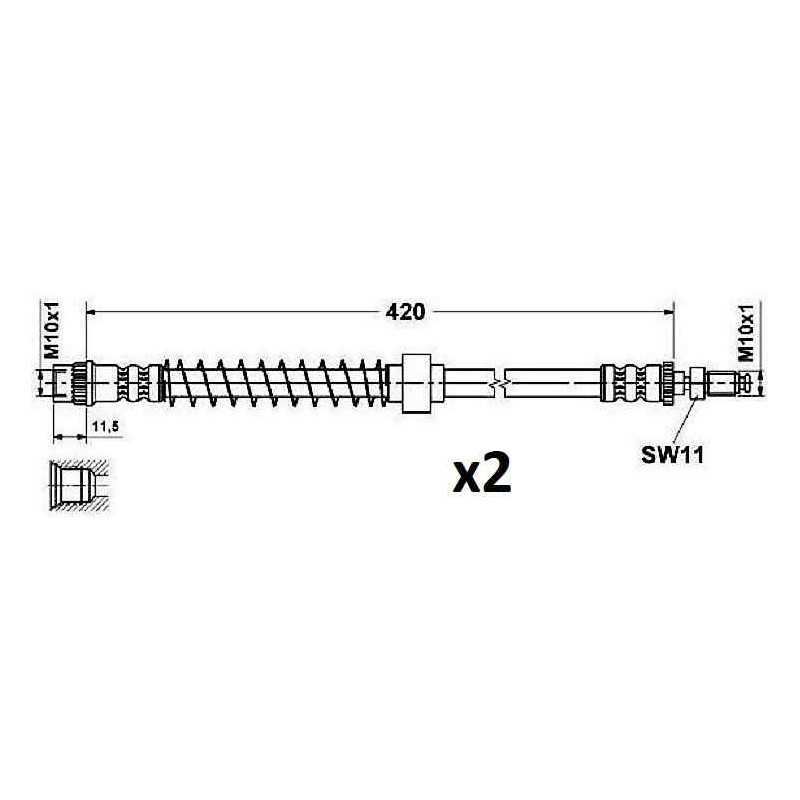Lot 2 Flexibles de frein avant Peugeot 405 + Break de 88 à 96 Sans Abs 720882*2