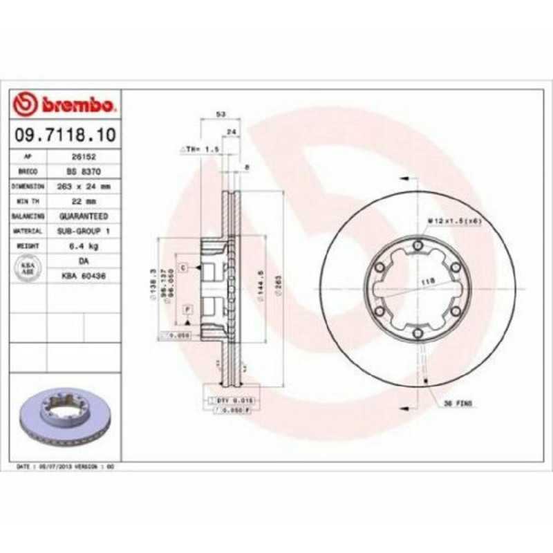 Jeu de 2 disques de frein avant BREMBO pour Nissan Cabstar E Trade 09.7118.10