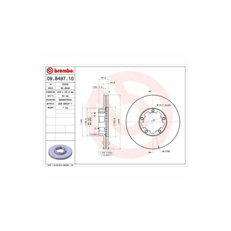 Jeu de 2 disques de frein avant BREMBO pour Nissan Cabstar E 09.B497.10