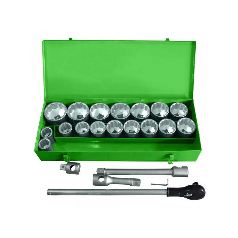 COFFRET METALLIQUE DE DOUILLES 22 PIÈCES CLIQUET DE 1" 12 PANS 51855