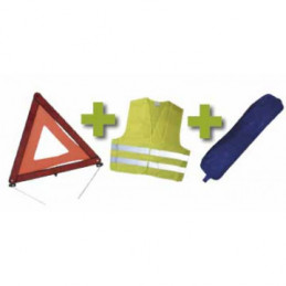 KIT DE SÉCURITÉ + GILET FLUO + TRIANGLE DE PRESIGNALISATION + POCHETTE BLEUE AVEC RIVET 53087