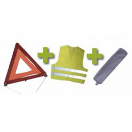 KIT DE SÉCURITÉ + GILET FLUO + TRIANGLE DE PRESIGNALISATION + POCHETTE GRIS AVEC RIVET 53088