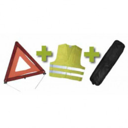 KIT DE SÉCURITÉ + GILET FLUO + TRIANGLE DE PRESIGNALISATION + POCHETTE NOIRE AVEC RIVET 53089