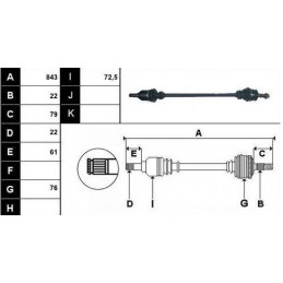 Cardan, arbre de transmission pour Fiat 500 1.2 FDS2191