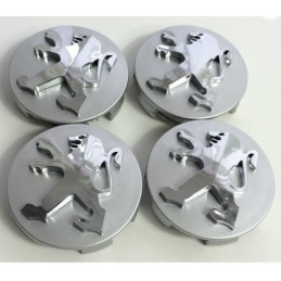 Lot de 4 caches roue pour Peugeot 60 mm Gris Chrome ENJPEUG