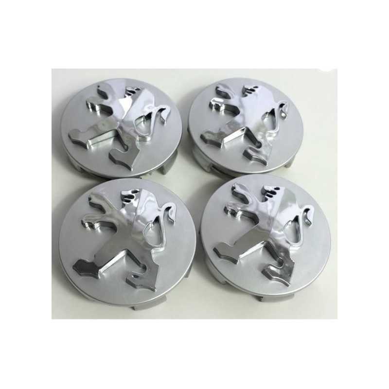 Lot de 4 caches roue pour Peugeot 60 mm Gris Chrome ENJPEUG