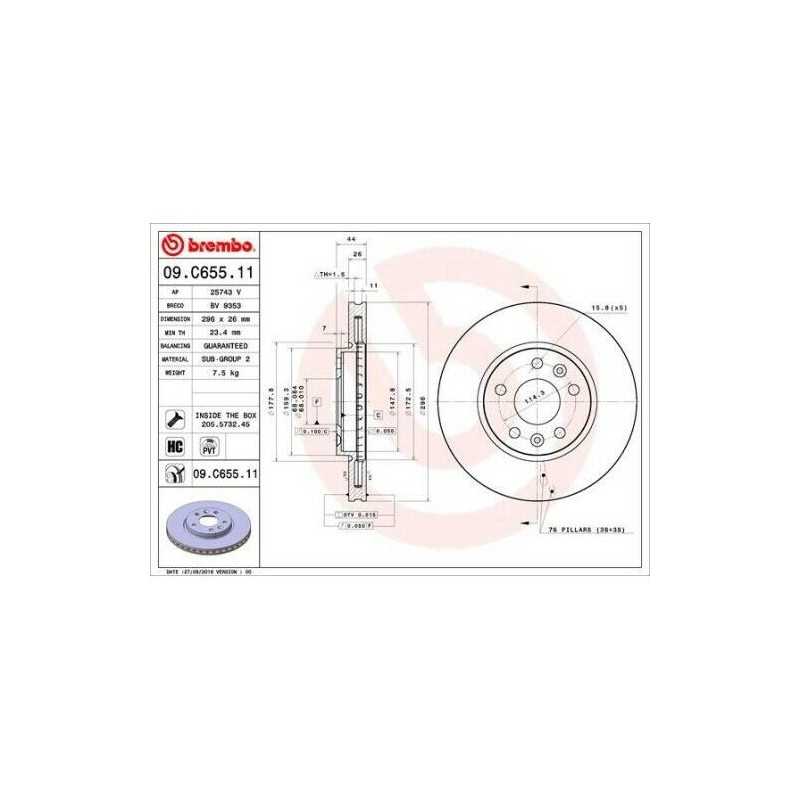 Jeu de 2 disques de frein avant BREMBO pour Renault Megane Talisman 1.6 09.C655.11 Jeu de 2 disques de frein avant BREMBO pour Renault Megane Talisman 1.6 09.C655.11