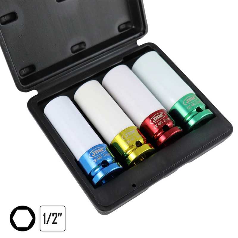 JEU DE 4 DOUILLES A CHOC 1/2" SPECIAL EXTRACTION ROUES 52338 JEU DE 4 DOUILLES A CHOC 1/2" SPECIAL EXTRACTION ROUES 52338