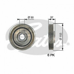 Poulie damper GATES pour Citroen C4 C5 DS4 DS5 Jumpy Fiat Ford C-Max Focus Lancia Peugeot 307 407 Volvo TVD1090