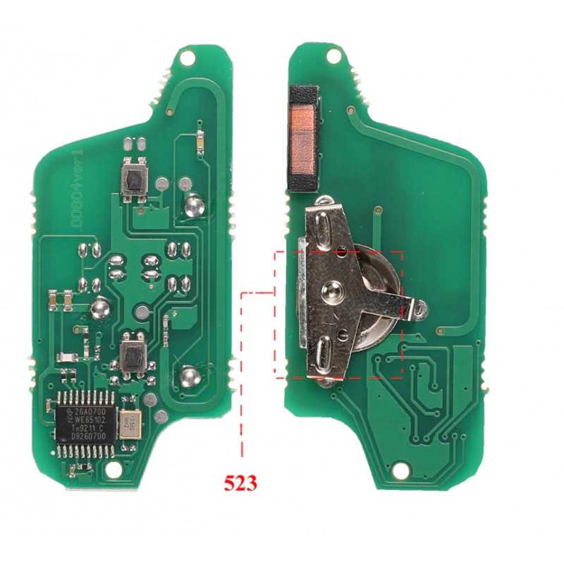 Carte electronique pour Telecommande 2 boutons de type CE0523, Frequence FSK, Transpondeur de type PCF7941 2B-523-FSK-PCF7941 Carte electronique pour Telecommande 2 boutons de type CE0523, Frequence FSK, Transpondeur de type PCF7941 2B-523-FSK-PCF7941