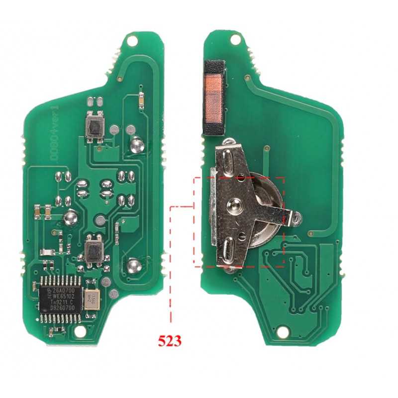 Carte electronique pour Telecommande 2 boutons de type CE0523, Frequence FSK, Transpondeur de type PCF7941 2B-523-FSK-PCF7941