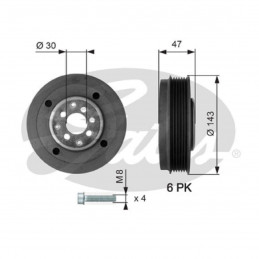 Poulie damper, vilbrequin GATES pour Audi A3 Ford Galaxy Seat Alhambra Leon Toledo Skoda Octavia Vw Bora Golf Sharan TVD1014A