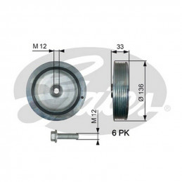 Poulie damper GATES pour Opel Movano Renault Clio 2 Espace 3 Kangoo Laguna 1 Master 2 Megane 1 Scenic 1 TVD1008A