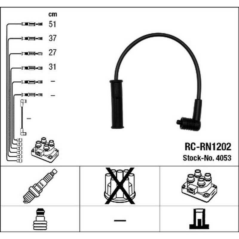 Jeu cable d'allumage, fils bougie NGK pour Dacia Logan Sandero Renault Kangoo Logna Megane 1 Thalia 4053