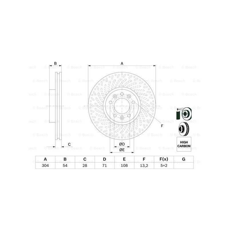 Jeu de disques de frein Bosch 5 trous ventilés 0 986 479 E52