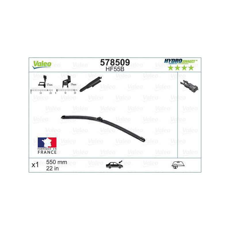 1 Balai d'essuie-glace plat VALEO 550mm 55cm 578509 1 Balai d'essuie-glace plat VALEO 550mm 55cm 578509