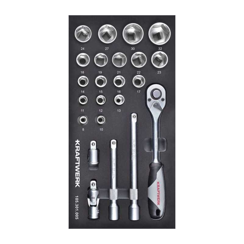 Assortiment de douilles avec cliquet 1/2 " 23 pièces 105.301.005
