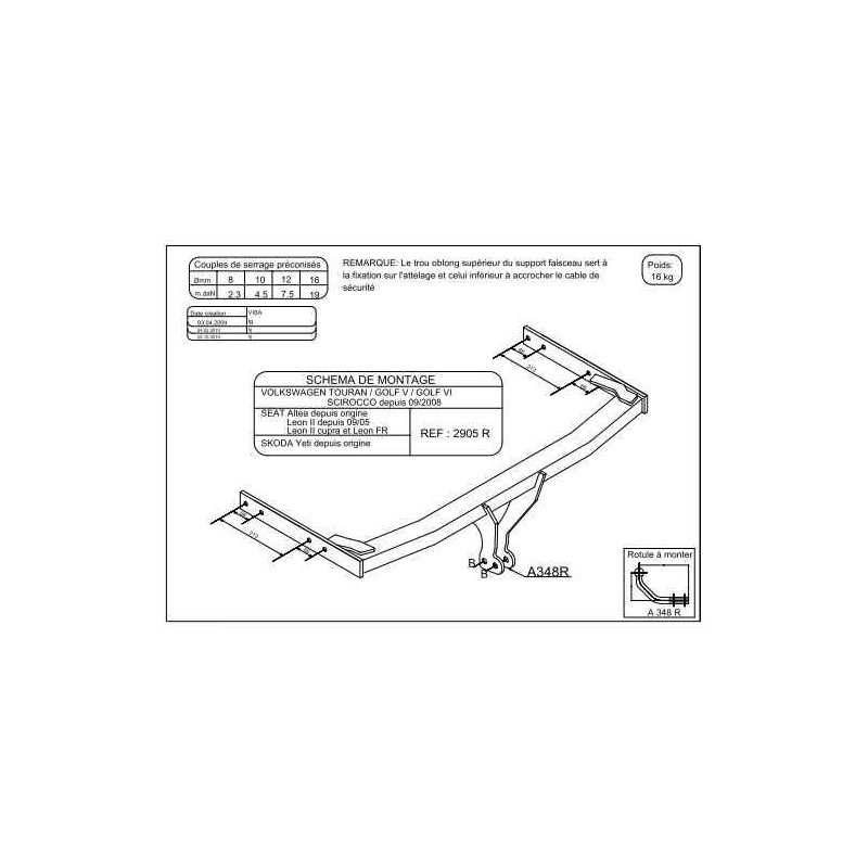 Attelage Seat Altea et Leon 1 phase 2 2905R